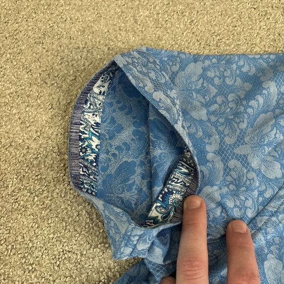 Robert Graham Shirt Mens Sz L Blue Paisley Floral Short Sleeve Cotton Button Up - Picture 4 of 10